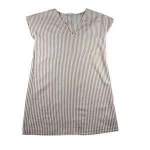 Madewell Striped V Neck Button Back Dress Women's‎ Size Medium Tan White